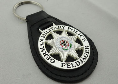 3D żandarmeria niemiecka Key Chain Skóra, stop cynku Spersonalizowane Breloki skórzane z miękkie szkliwo Godła