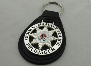 3D żandarmeria niemiecka Key Chain Skóra, stop cynku Spersonalizowane Breloki skórzane z miękkie szkliwo Godła