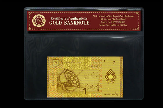 Gorgeous Uwaga Malezja 1 Ringgit 24k Złoto Banknot z plastikowym uchwytem