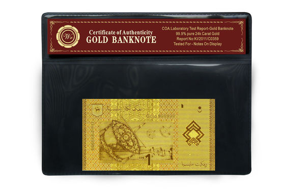 Gorgeous Uwaga Malezja 1 Ringgit 24k Złoto Banknot z plastikowym uchwytem