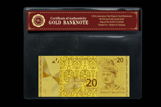 Malezja 20 Ringgit Tłoczone w 24 Karat czystego złota Banknot Plastikowe oprawki pakietu