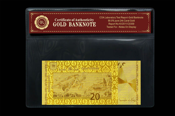 Malezja 20 Ringgit Tłoczone w 24 Karat czystego złota Banknot Plastikowe oprawki pakietu