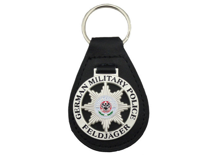 3D żandarmeria niemiecka Key Chain Skóra, stop cynku Spersonalizowane Breloki skórzane z miękkie szkliwo Godła