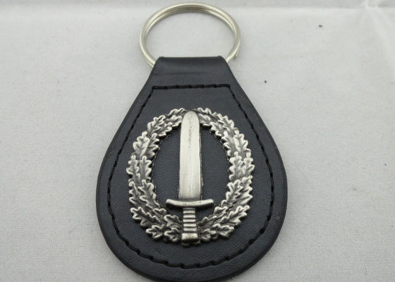 Die Casting spersonalizowane Breloki skórzane z 3D stopu cynku Godła Antique srebrzenie